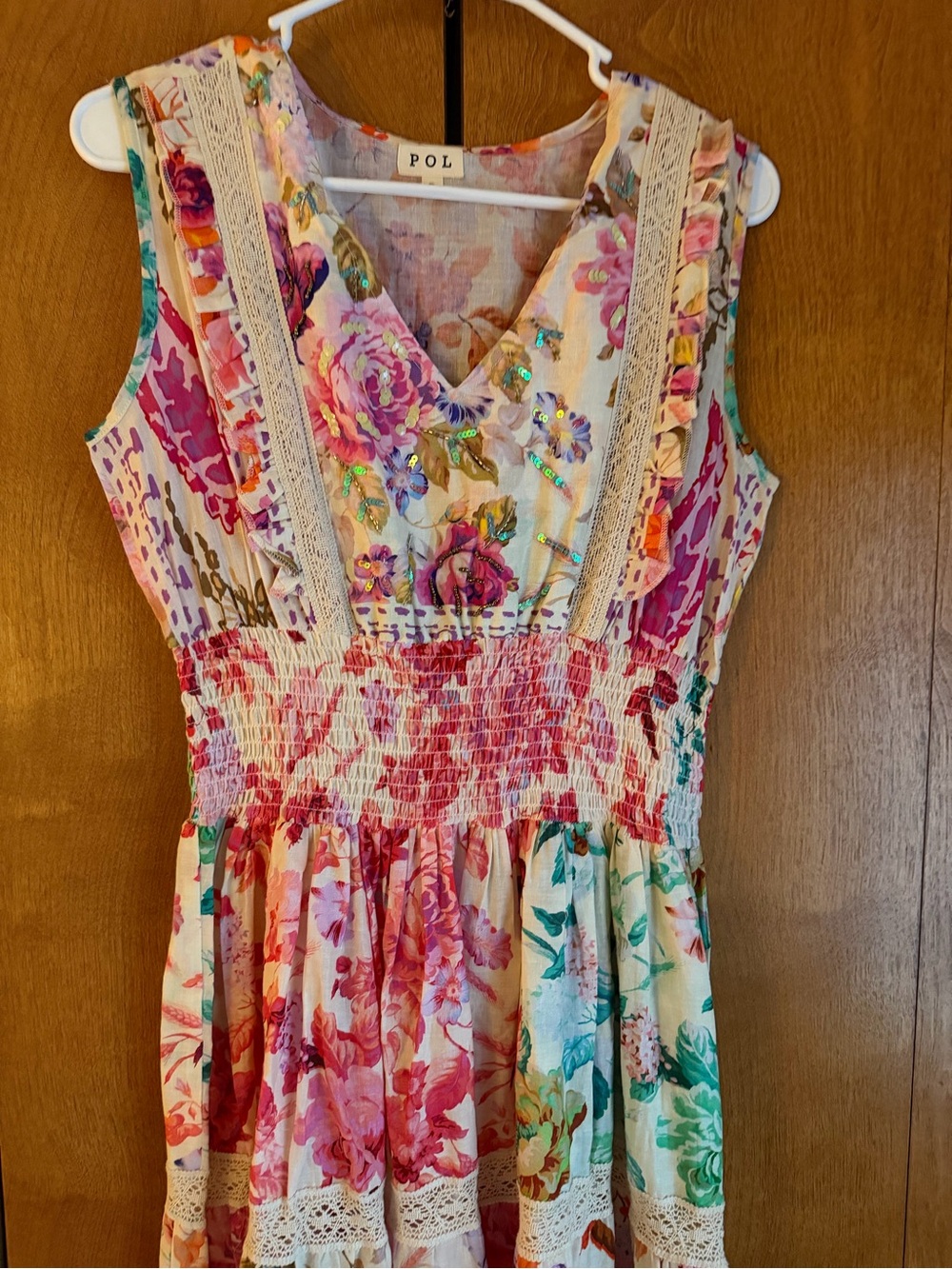 Pol Floral Tiered Maxi Dress in Pink, Teal, Orange, Purple - Picture 2 of 3